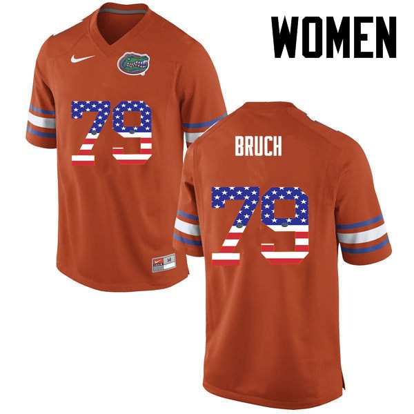 NCAA Florida Gators Dallas Bruch Women's #79 USA Flag Fashion Nike Orange Stitched Authentic College Football Jersey FEL2364SU